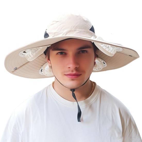 Fan Hat Wide-Brimmed Outdoor Hat with Dual-Power Fan Design Solar USB Charging Hiking Cycling Fishing Sun Hat
