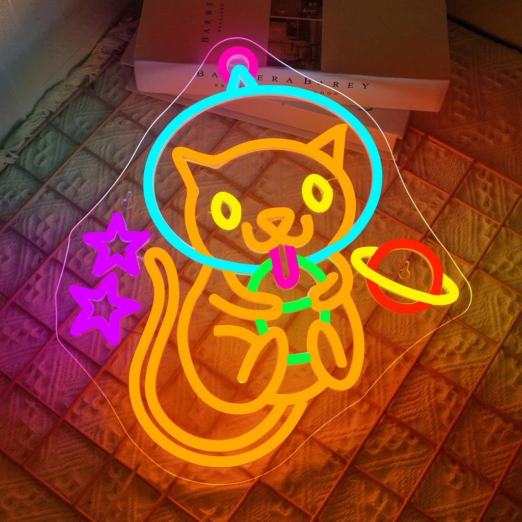 Boba Tea Cat Neon Sign for Wall Decor Cute Anime Led Light Sign for Kids Bedroom Dimsum Store Cofes Bar Milk Tea Shop