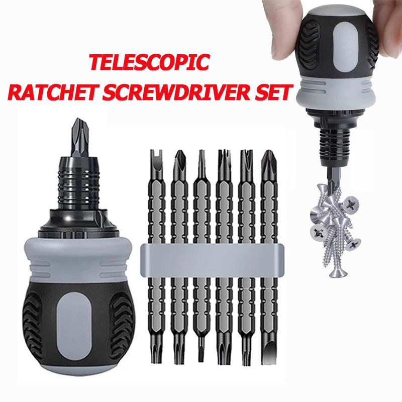 Premium Ergonomic Telescopic Labor-Saving Screwdriver Magnetic Batch Head Mini Ratchet Screwdriver Set Multi-function Hand Tool