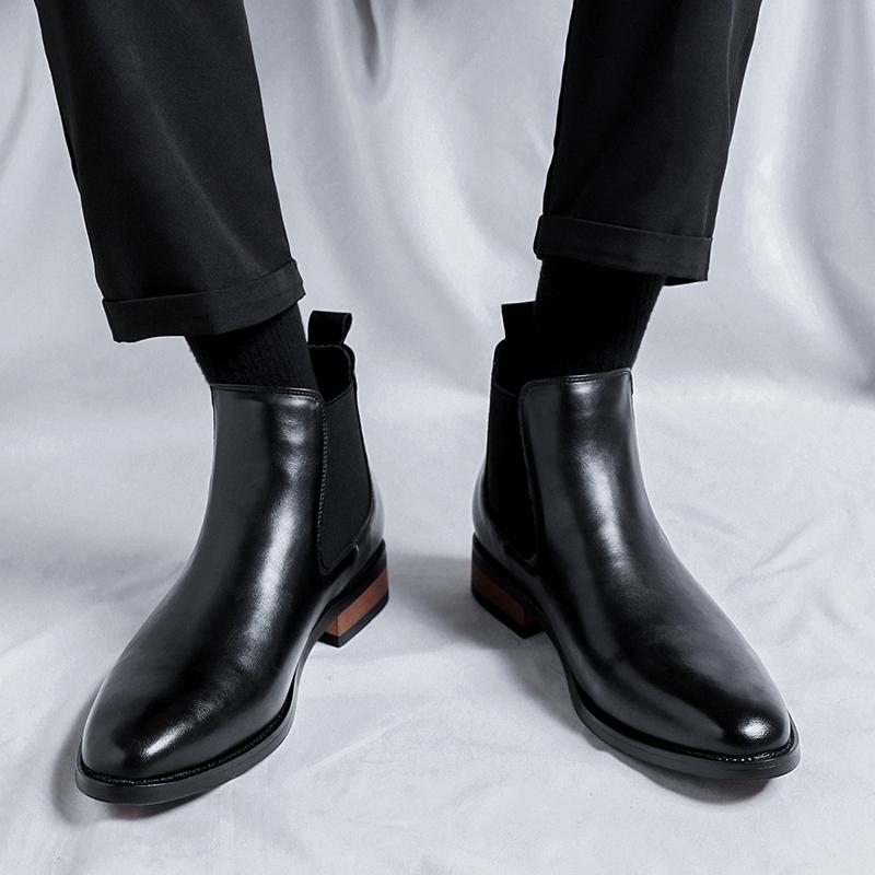 Invisible Inner Heightening Leather Shoes Martin Boots Cotton Business Dress Wedding Groom Chelsea Boots
