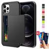 Armor Slide Card Case For iPhone 15 14 13 Pro Max 12 Mini 11 12 Pro Max XS Max XR X Card Slot Holder Cover Wallet Slide Cover