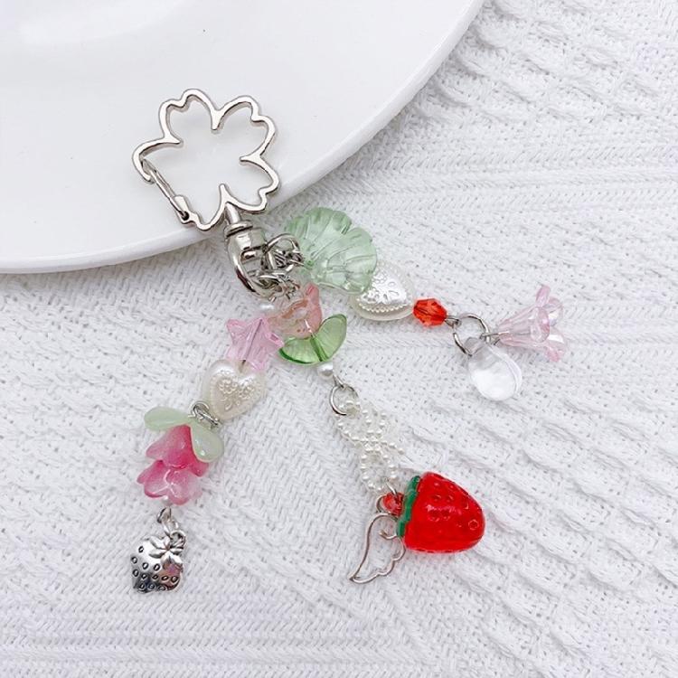 Lovely Strawberry Flower Keychain Pendant Backpack Decoration Charm Jewelry