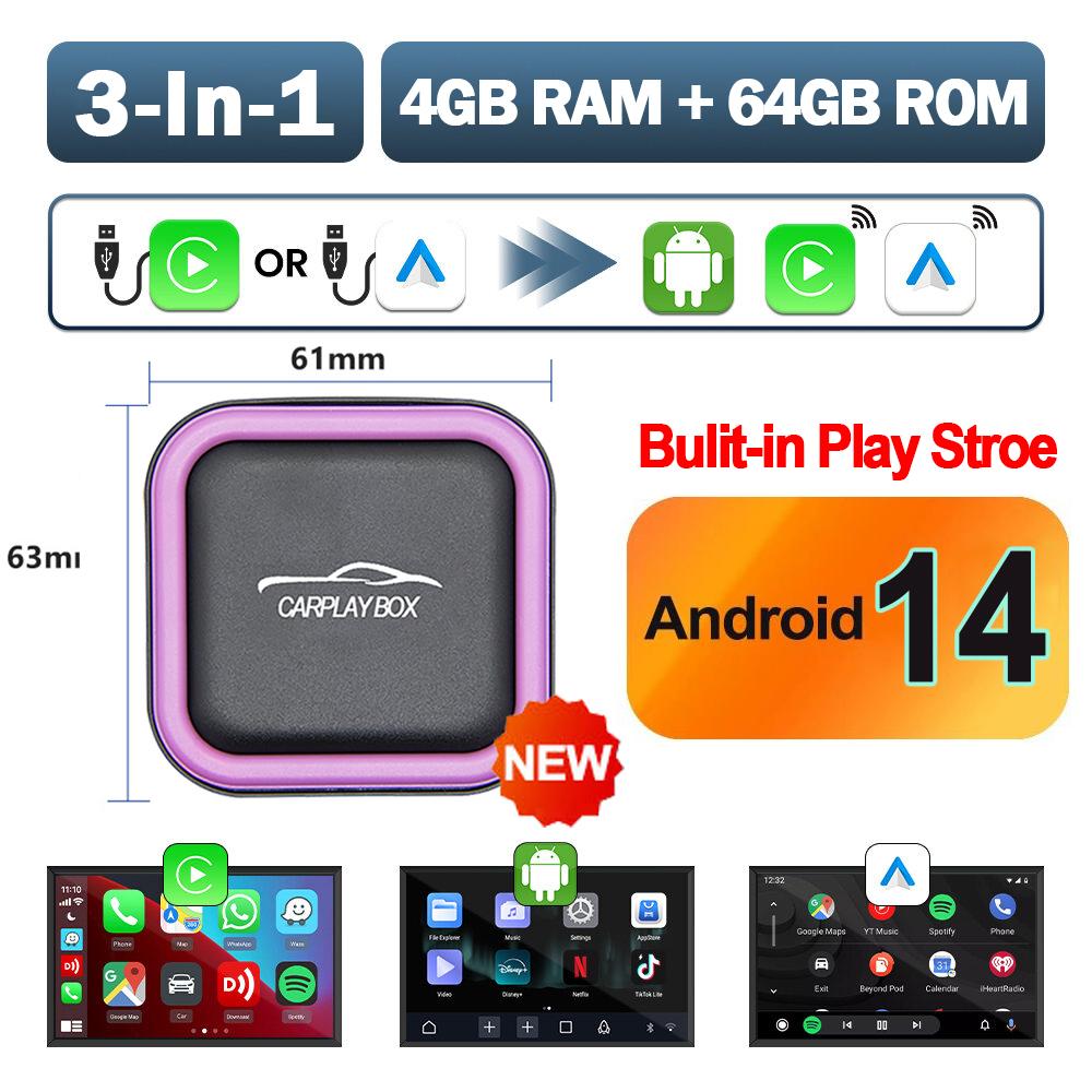 Android14 Wireless Carplay AI Box Android Auto Adapter 2/3IN1 WiFi TF Card For  Youtube Netflix Car Intelligent Systems 5GWiFi