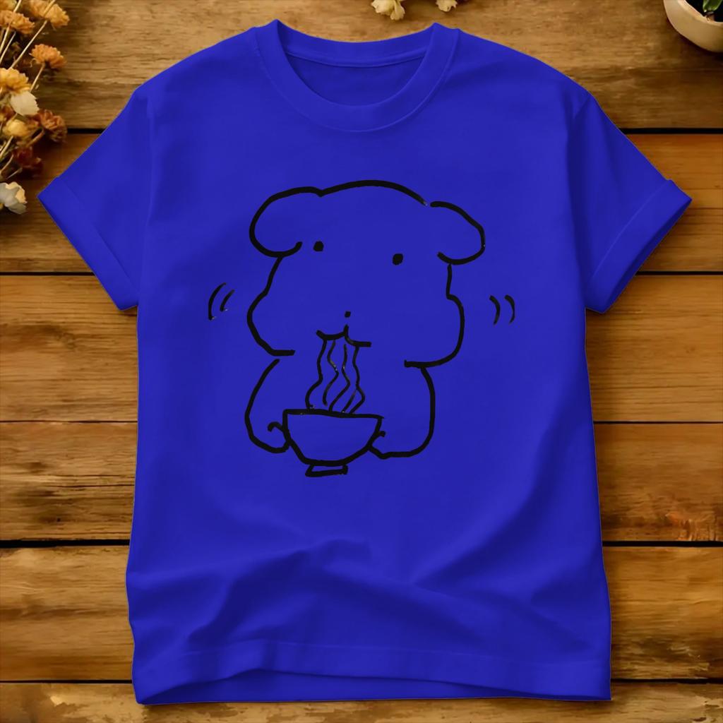 Chubby Dog Eating Noodles Funny Ganadi Tshirt Summer Ganadi 100 Cotton T Shirts For Unisex Tee Shirt Short Sleeves Awesome Tops