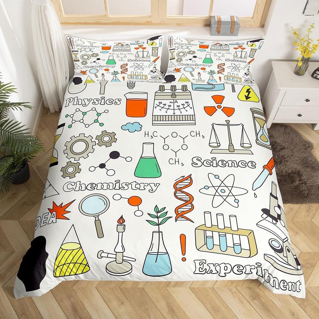 Science Formula Duvet Cover King 2/3 Pcs Math Equation Bedding Set For Boys Girls Chemical Math Geometry Subject Comforter Cover