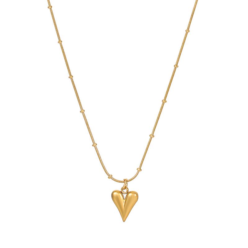 Ramos Temperament Heart Pendant Chain Necklace for Women Stainless Steel Stylish Choker Necklace Zircon Party Gift