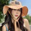 Lace Up Drawstring Sun Hat Small Lattice Plaid Hiking Cap Breathable Hiking Fisherman Hat  Summer