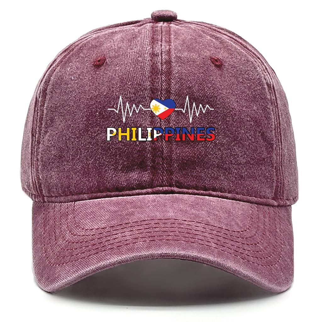 Heart-shaped Flag of Philippines Washed Cotton Snapback Baseball Caps Man's Cap Sporting Adjustable Baseball Hat