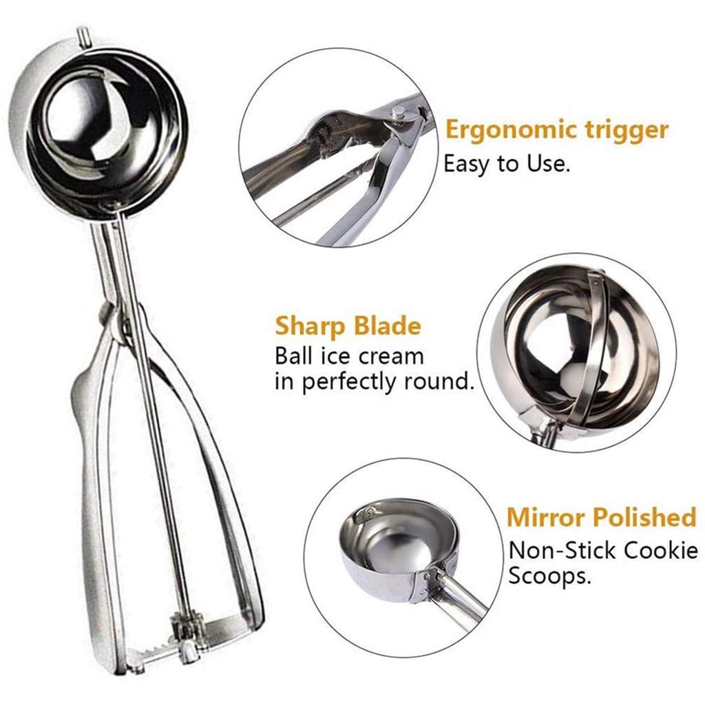 3pc Ice Spoon Stainless Steel Spring Handle Masher Cookie Scoop Ball Digger 4cm/5cm/6cm