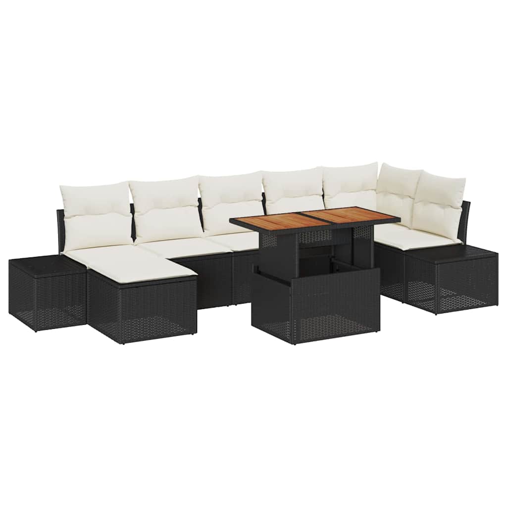 Garden Sofa Set with Storage 8 pcs Black Poly Rattan