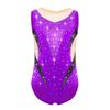 Girls Metallic Gymnastics Leotard Sleeveless Keyhole Back Sheer Mesh Patchwork Sparkling Rhinestone Bodysuit