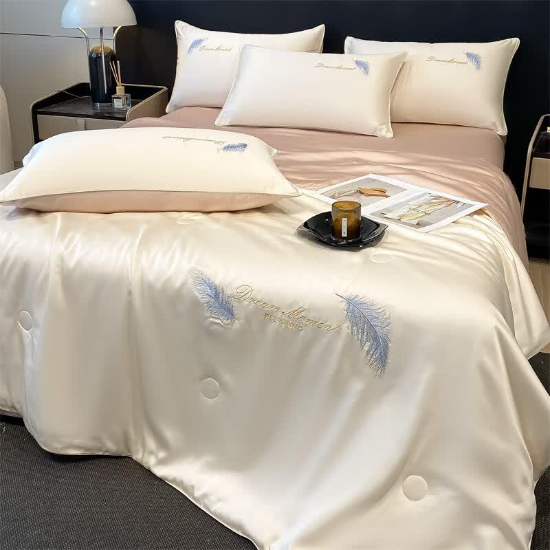 Ausdream Ice Silk Embroidered 4-Piece Summer Quilt Set