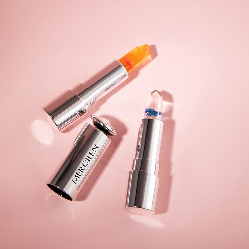 MERCILEN Flower Crystal Clear Essential Oil Temperature Changing Lip Balm Moisturizing Jelly Lip Balm Non-Stick Cup Color Changing Lipstick