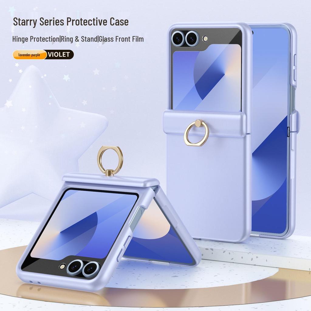 Samsung Z Flip7/6/5 Sturzsichere Handyhülle mit 4/3 Fingerringständer & Vollabdeckungsfolie