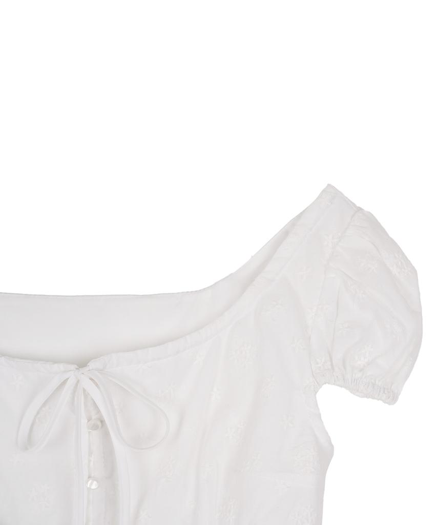 HIGH SCHOOL DISCO Flower Embroidered Crop Blouse White