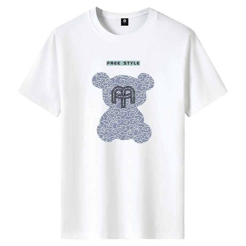 

Cloud Bear M-6XL Мужская футболка с короткими рукавами из чистого хлопка с круглым вырезом для мальчиков Повседневная футболка 6XL белый
