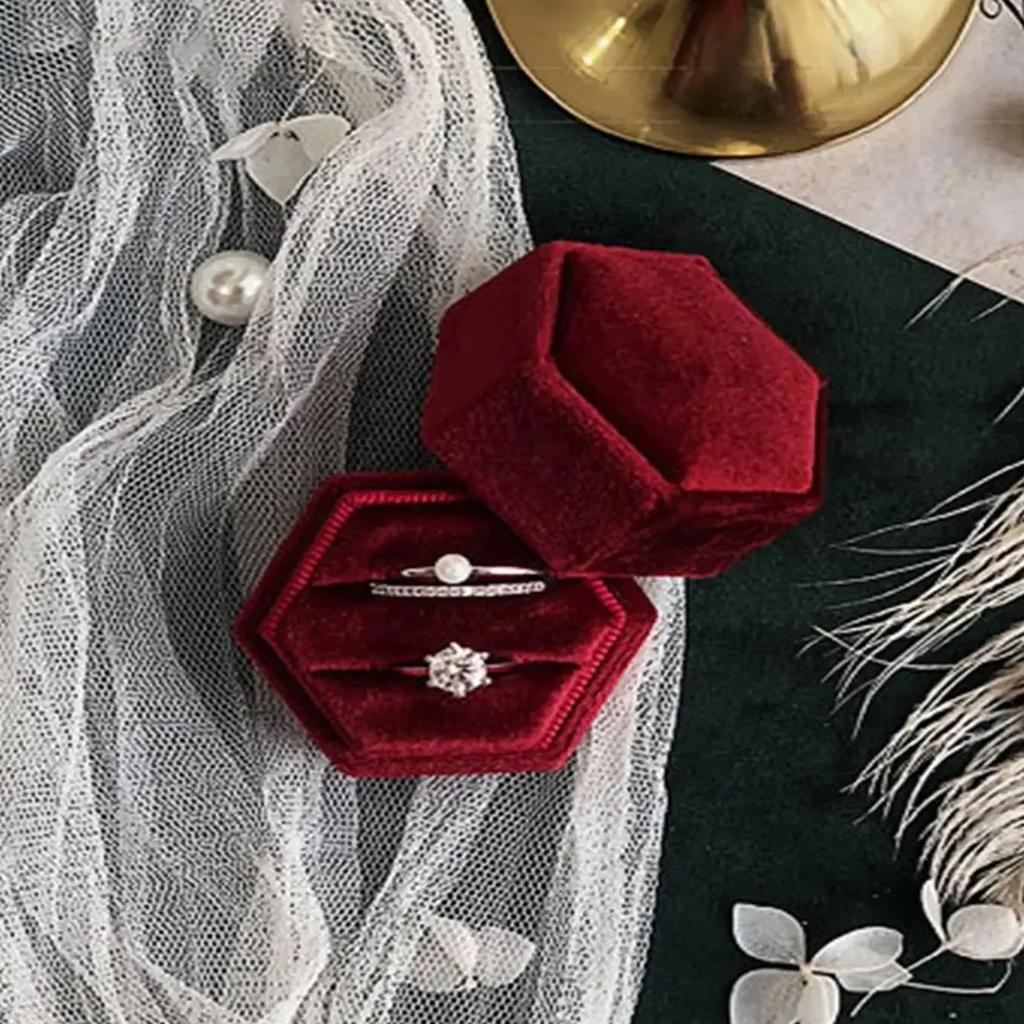 1pc-Vintage Hexagonal Jewelry Double Ring Box Empty Box Engagement Wedding Ceremony Valentine's Day Gift Organizer