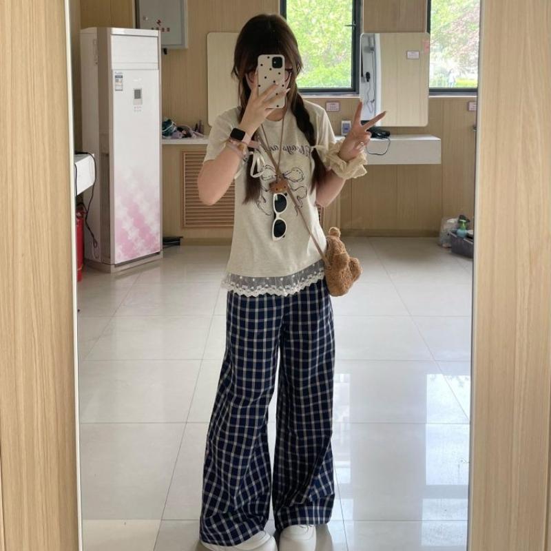 Solid Simple Girls Y2K T-shirtts Butterfly Lace Wide Short Sleeve Tees For Women's Tshirts