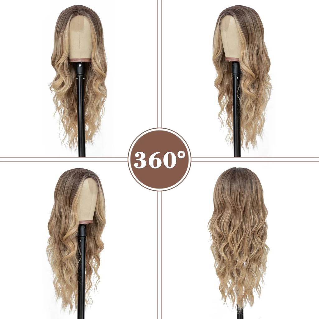 Long Wavy Wig 26 Inch Gradient Blonde Wig Women Natural Cute Wigs Suitable For Daily Party