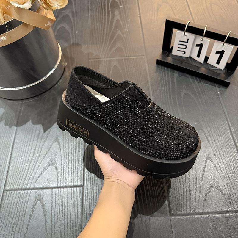 Ou Ruofeng increases the height of rhinestone platform muffin shoes for women's 2025 spring new loafers versatile casual two-wear single shoes