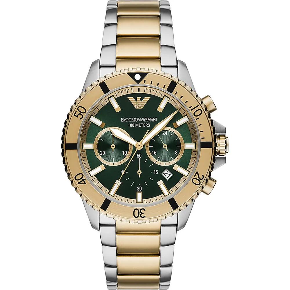 

Emporio Armani Diver Green Bicolor Metal Men s Quartz Chronograph with Date AR11586 зелёный