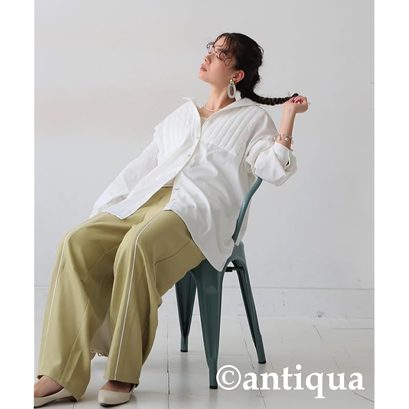 [antiqua] [Antica] quilting shirt ladies tops long sleeve PY-00796 Onesize 03 white