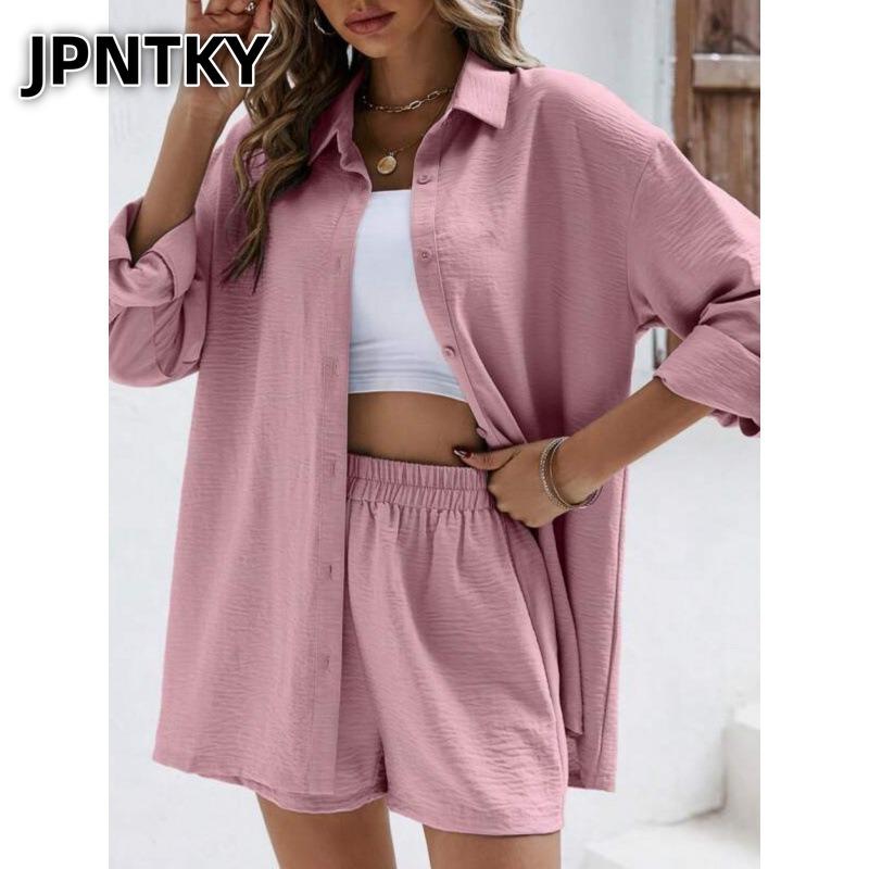 JPNTKY Women's Fashion Casual Short Sleeve POLO Neck Pants Suits