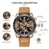 BENYAR Wristwatch Mens Watch Chronograph Analog 30M Waterproof Business Simple Stylish Popular Formal Leather Belt Quartz Gift Men