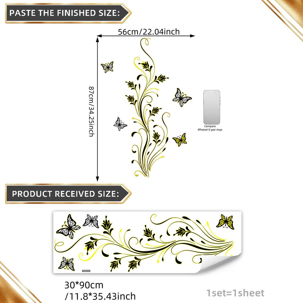 A Variety Of Hand-Painted Creative Flower Vines Butterfly Bronzing Wall Stickers Decorate Living Room Bedroom Background Self-Adhesive Wall Stickers