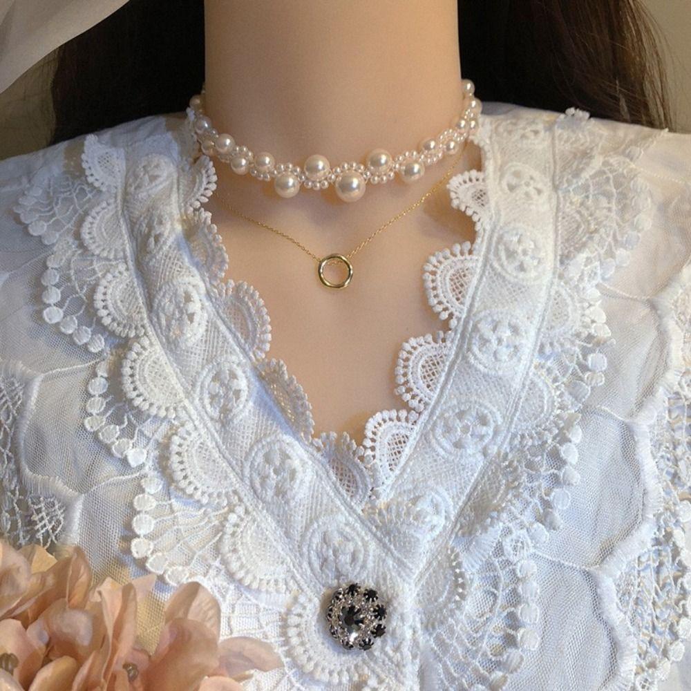 Light Luxury Pearl Necklace Bracelet Set Hand Bangle Women Jewelry Set  Wedding