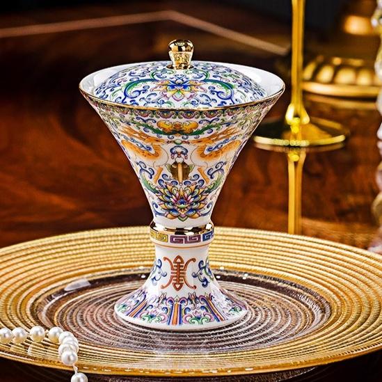 BEPAN 1PC Enamel Color Household Small Teacup Chinese Bone China Milk Tea Cup Tall Supply Bowl Ceramic Gorgeous Style Household Goods
