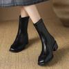Autumn and winter medium heel knight boots women's comfortable square head leather boots rear zipper solid color square heel women's boots Korean vers