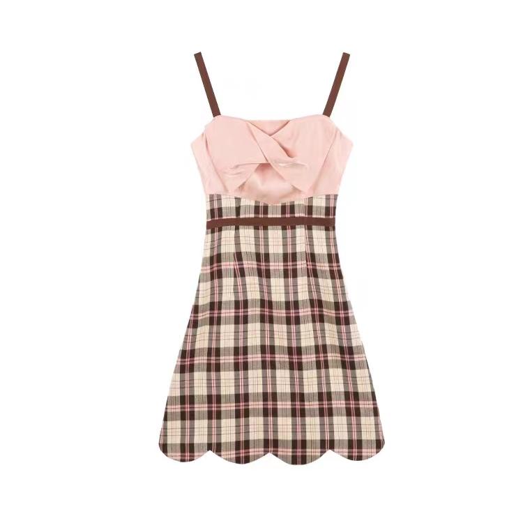 Women's Summer Retro Sweet Strap Plaid Dress Korean Style Y2k Mini Party Dresses