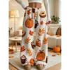 Single piece home wide-leg pajama pants, pumpkin maple leaf dessert autumn theme print, women's autumn and winter thickened and velvet warm home pants