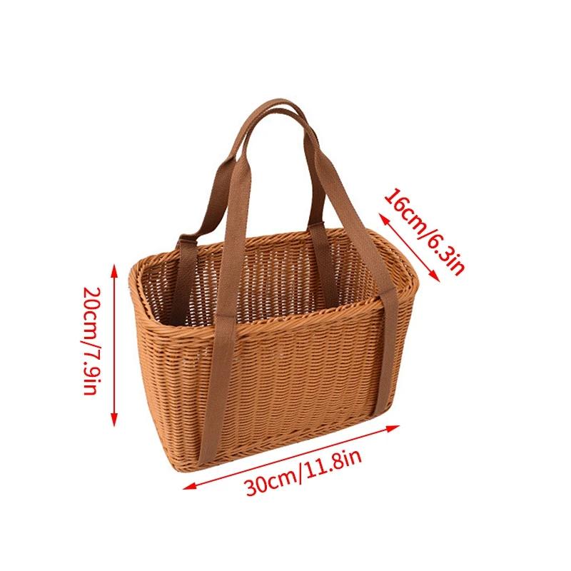 Coș de picnic țesut Coș de mână pentru legume Recipient țesut manual Portofel portabil Tort cu fructe Imitație ratan Decor pentru uz casnic