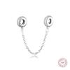 100% 925 Sterling Silver Clear CZ Pave Inspiracja łańcuszek bezpieczeństwa Charms pasuje do Europy koraliki do bransoletki do tworzenia biżuterii