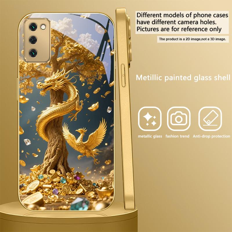 Lucky Dragon Diagram For Samsung Galaxy S20 FE S21 S22 Ultra 23 Plus 24 Ultra 25 Ultra S21+ S9+ 22Plus Golden Glass Phone Case