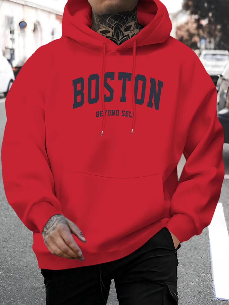 Men'S Casual Hoodie Polyester Hooded Sweatshirt with Drawstring, Comfortable Long Sleeve Top for Fall