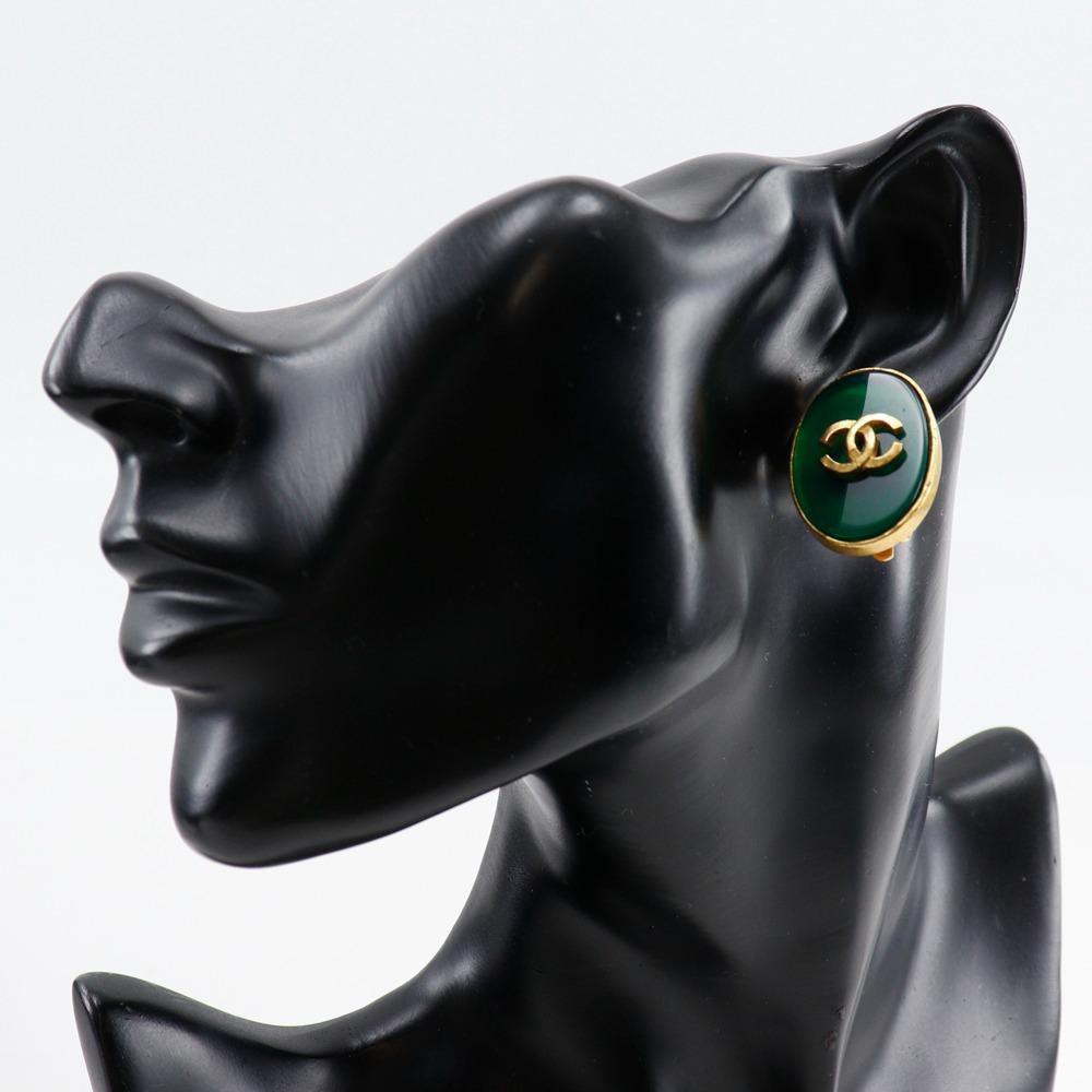 Chanel COCO Mark Earring Vintage Green Gold Plated Gold 18.72g Women Used