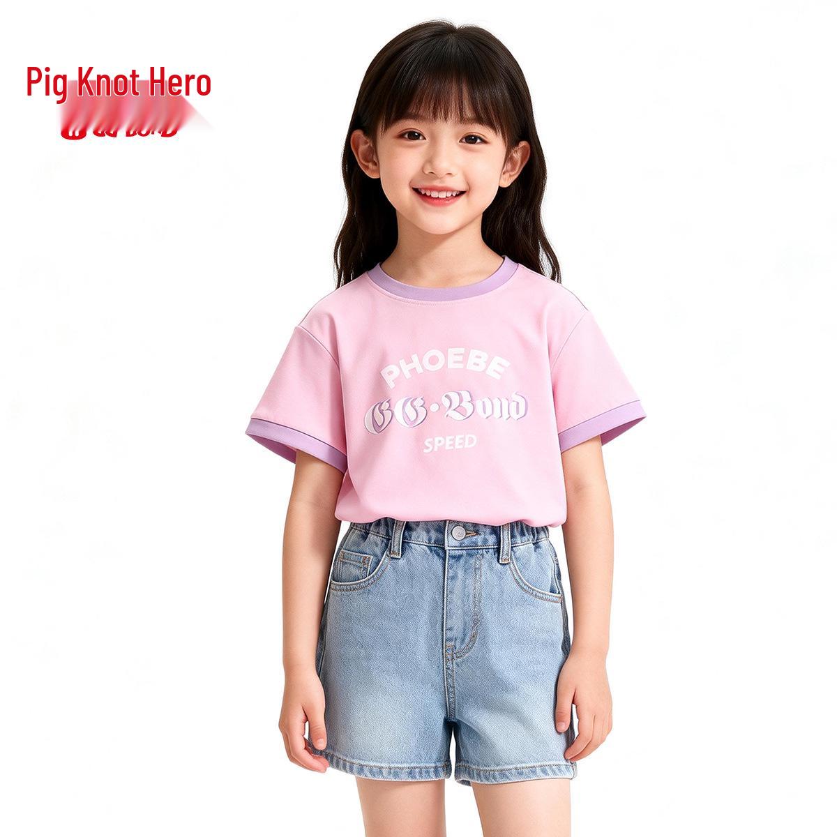 GGBOND Piggy Man Kids Summer Cartoon T-shirt - Cute Round Neck, Short Sleeve (2026) 130