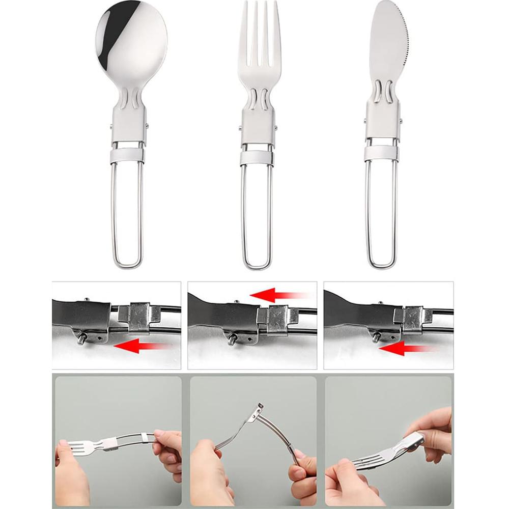 Camping Flatware Sets Stainless Steel Kitchen Accessory Spoon Fork Knife With Nylon Bag Foldable Tableware Dinnerware Set
