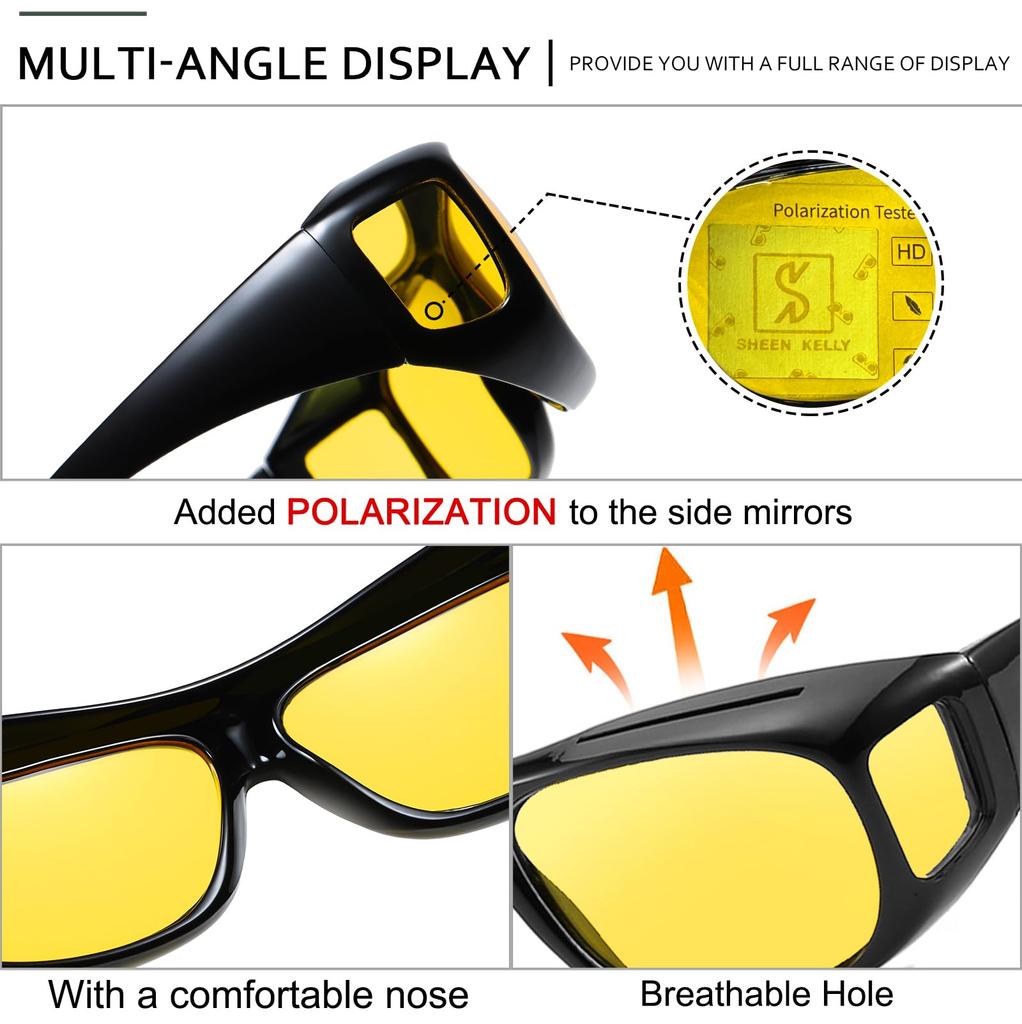 Night Vision Glasses Fit Over Driving Glasses [SHEEN KELLY] Glasses, Wrap-around Sunglasses,