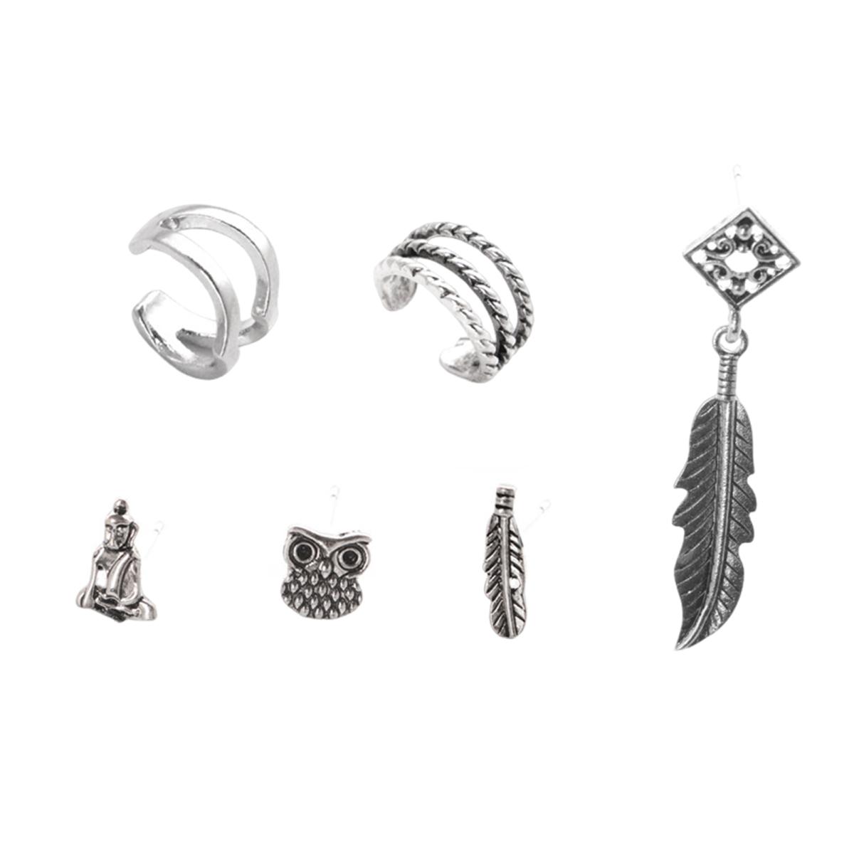 

Yousheng 6 шт. набор женских серег разных форм, богемные полые серьги в виде листьев совы, серьги-манжеты в стиле ретро для пирсинга, серьги-гвоздики для хряща серебряный