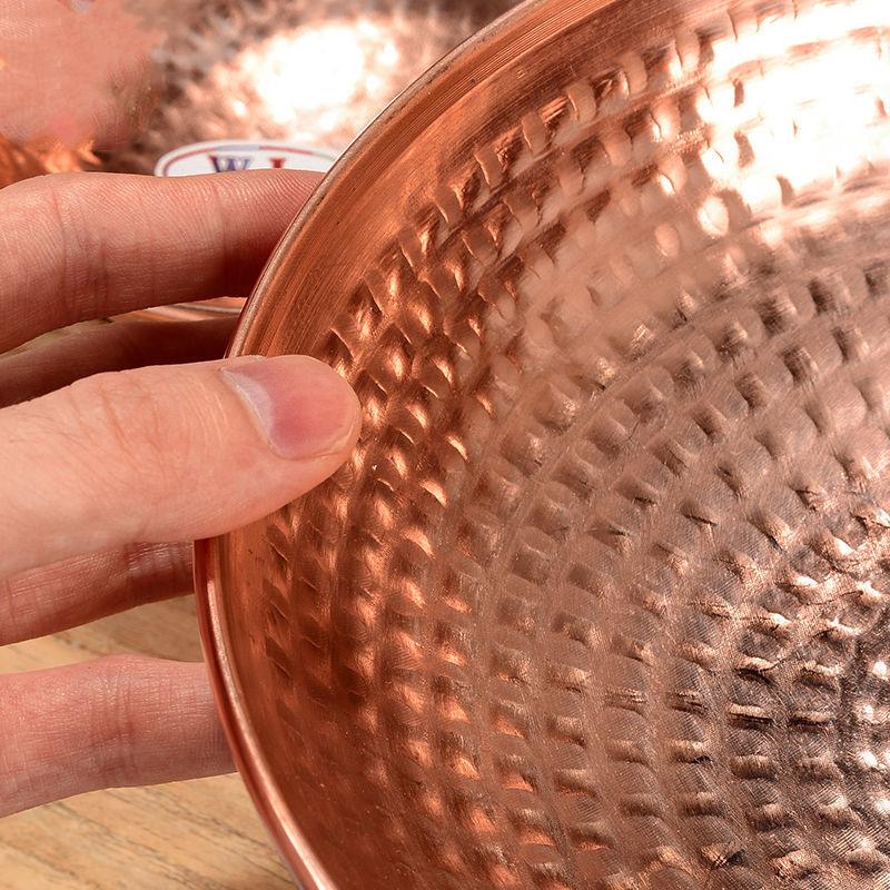 Tibetan Red Copper Bowl Fruit Dish Auspicious 21 CM Buddhism Engraving Plate Altars Food Tray Desktop Indoor Home Decorative