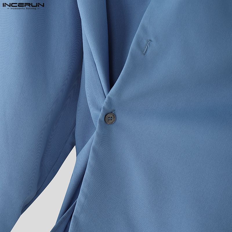 INCERUN S-5XL Men Casual Stand Neck Long Sleeve Side Buttons Shirts Tops