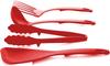 Nagao Kitchen Utensil Set and Made in Japan Tsubame-Sanjo (4 Pieces) Spatula, Ladle, Tongs, Spatula, Red,