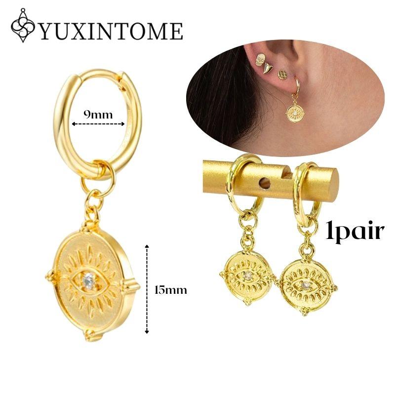 YUXINTOME 925 Silver Ear Needle Zircon Hoop gold Earrings For Women Square Plate Pendant Cutout Heart Earrings Fashion Jewelry