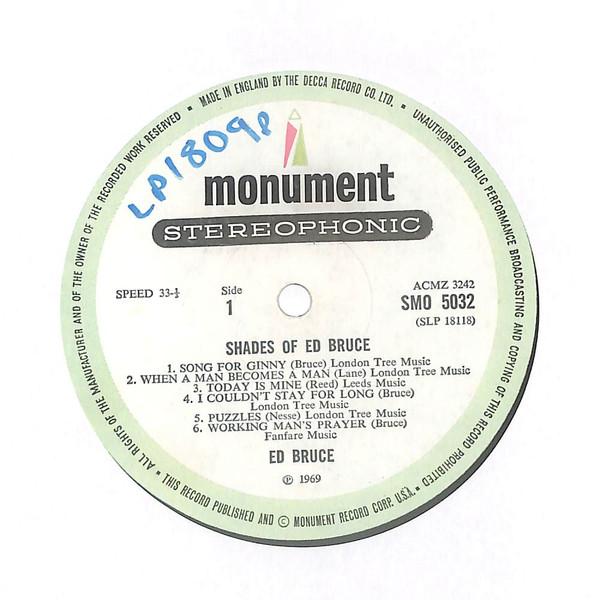 

LP Record ED BRUCE - Shades Of Ed Bruce SMO5032 Monument 1970 UK Folk Used