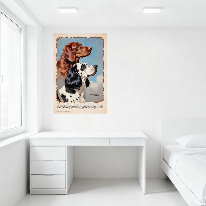 Vintage Two Dogs Illustration Tin Sign Metal Poster for Bar Pub Home Wall Decor - Light Blue Sky Spotted Dog Hound Retro Art Sig