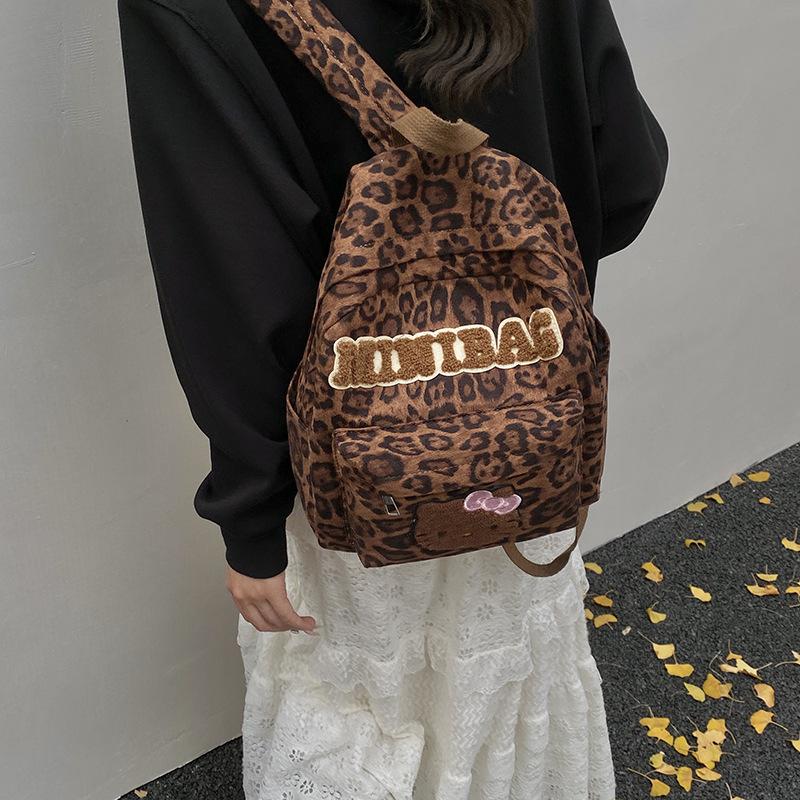 Fashion Large-Capacity Primary School Schoolbag Trendy Cool Leopard Print Boys And Girls Backpack Cartoon Cute Kitten Children'S Backpack